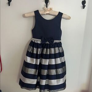 Navy and Silver Striped Kids Dress